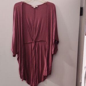 Misia Curvy Ribbed Knit Cardigan in Deep Mauve